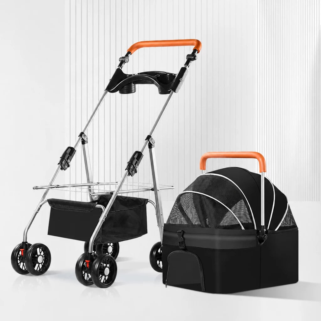 Foldable Pet Stroller with Removable Carrier and Tray