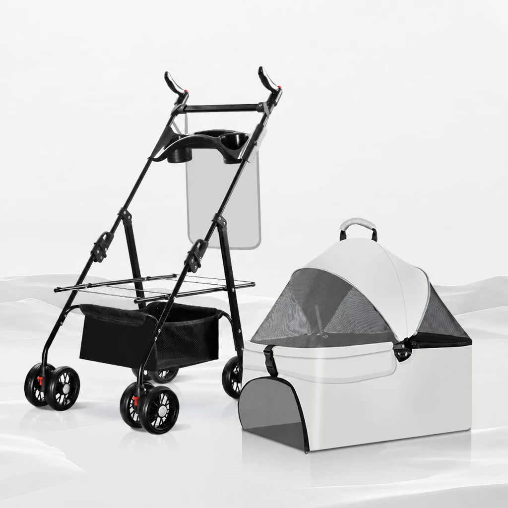 Foldable Pet Stroller with Removable Carrier and Tray