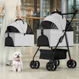 Foldable Pet Stroller with Removable Carrier and Tray