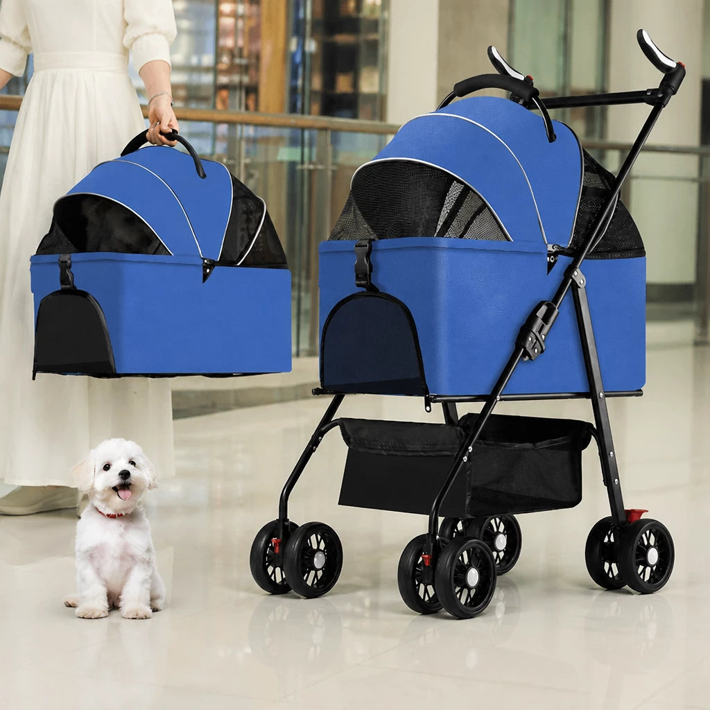 Foldable Pet Stroller with Removable Carrier and Tray