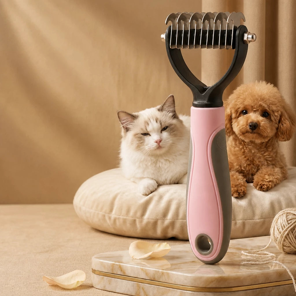 Double-Sided Dematting & Deshedding Brush for Dogs and Cats