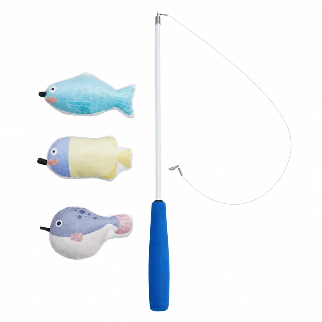 Retractable Cat Wand Toy with Fish-Shaped Teaser