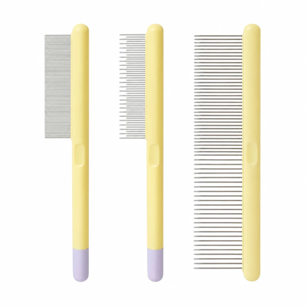 3-Piece Stainless Steel Pet Grooming Comb Set with Plastic Handles