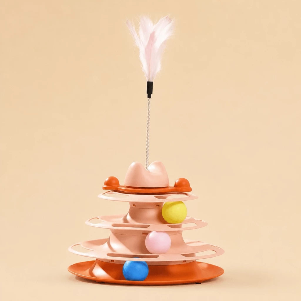 Cat Spinning Wheel Toy with Feather Wand and Play Balls