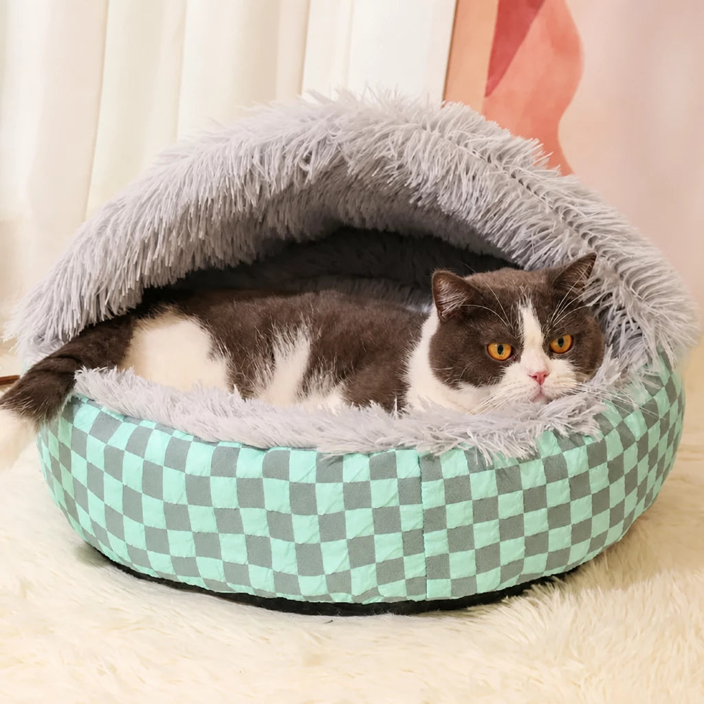 Semi-Enclosed Round Pet Bed for Cats and Dogs