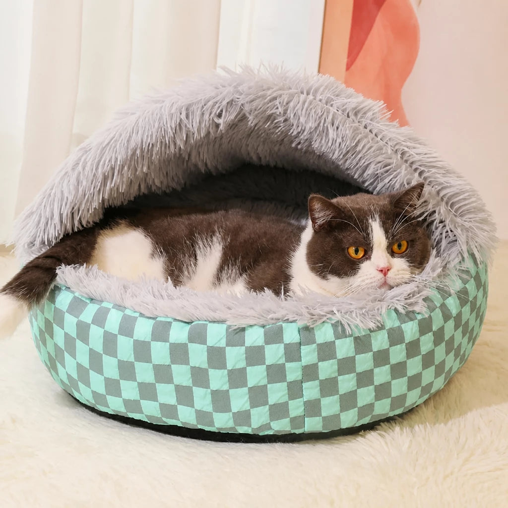 Semi-Enclosed Round Pet Bed for Cats and Dogs