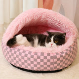 Semi-Enclosed Round Pet Bed for Cats and Dogs