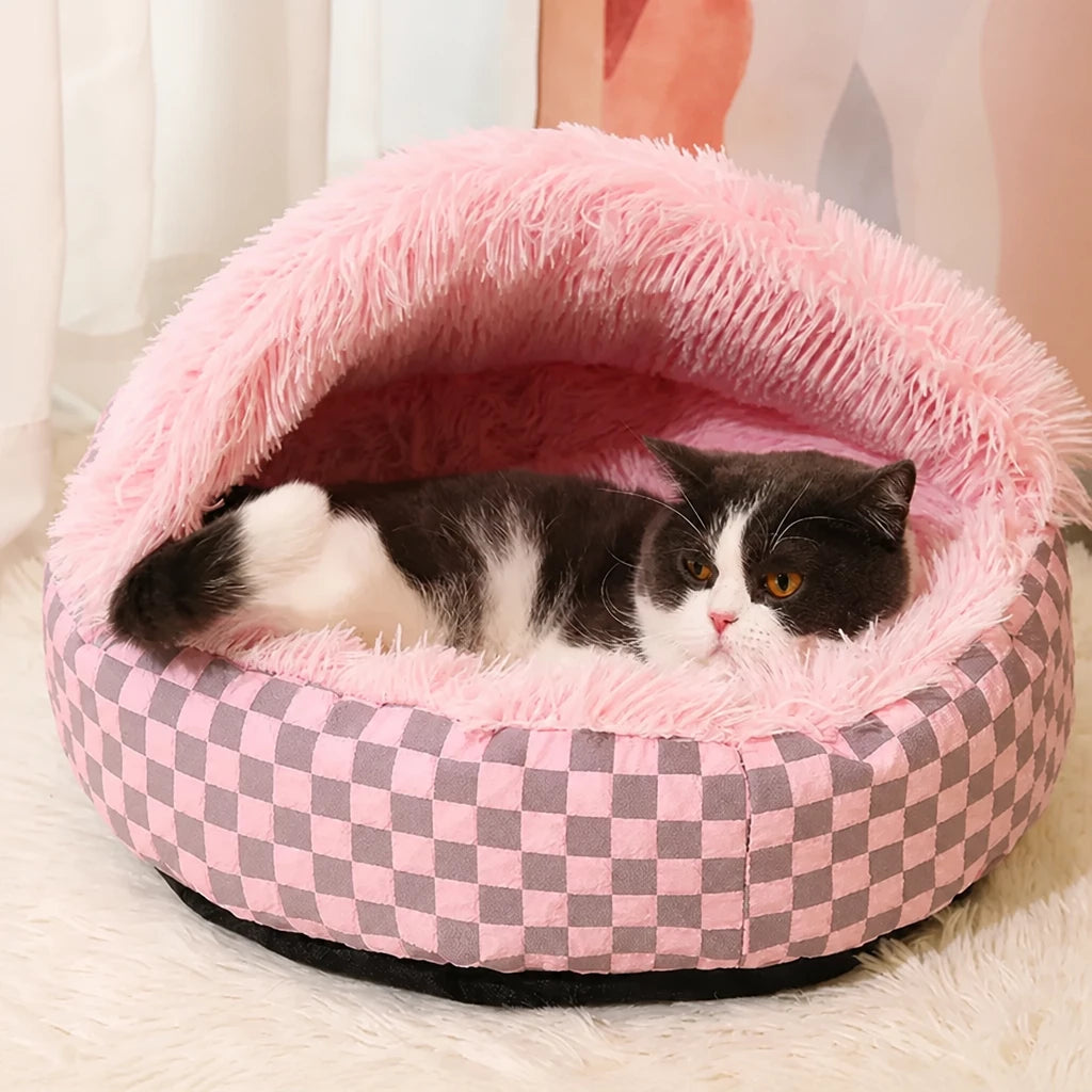 Semi-Enclosed Round Pet Bed for Cats and Dogs