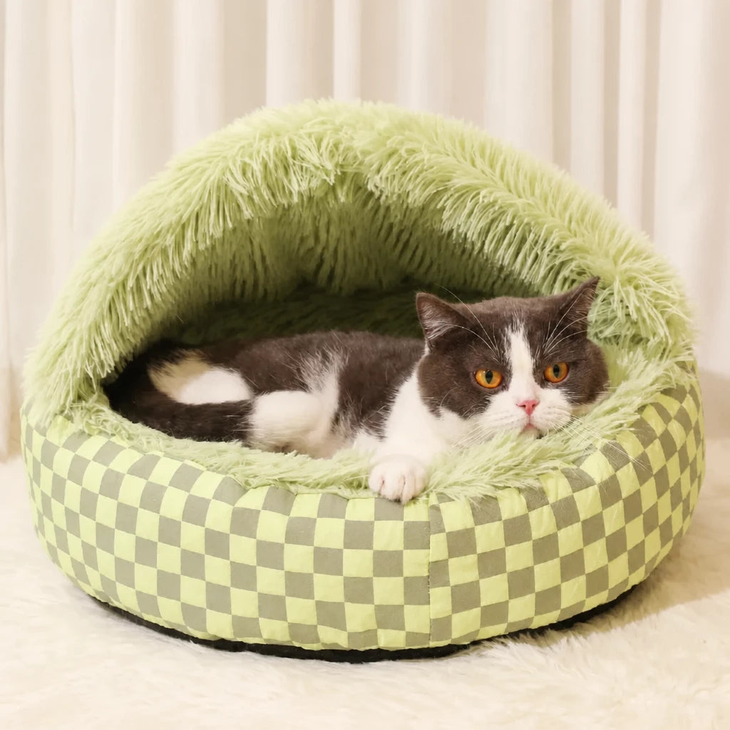 Semi-Enclosed Round Pet Bed for Cats and Dogs