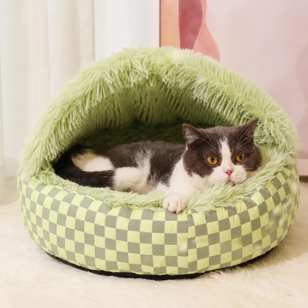 Semi-Enclosed Round Pet Bed for Cats and Dogs