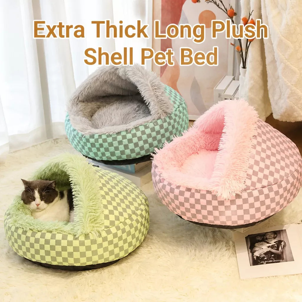 Semi-Enclosed Round Pet Bed for Cats and Dogs