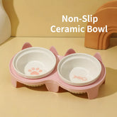 Elevated Ceramic Two-Bowl Pet Feeding Set with Stand