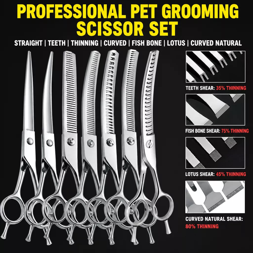 Pet Grooming Scissors Set for Trimming and Thinning