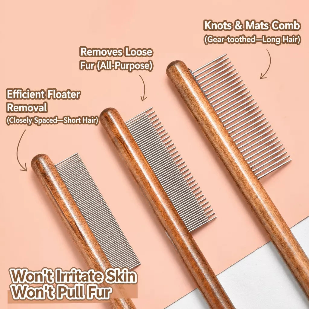 Wooden Cat Grooming Comb for Detangling and Loose Hair