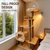 Wooden Cat Tree with Scratching Post and Hideaway