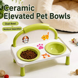 Elevated Double Pet Bowl Stand with Ceramic Bowls