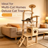 Multi-Level Solid Wood Cat Tree with Scratching Post