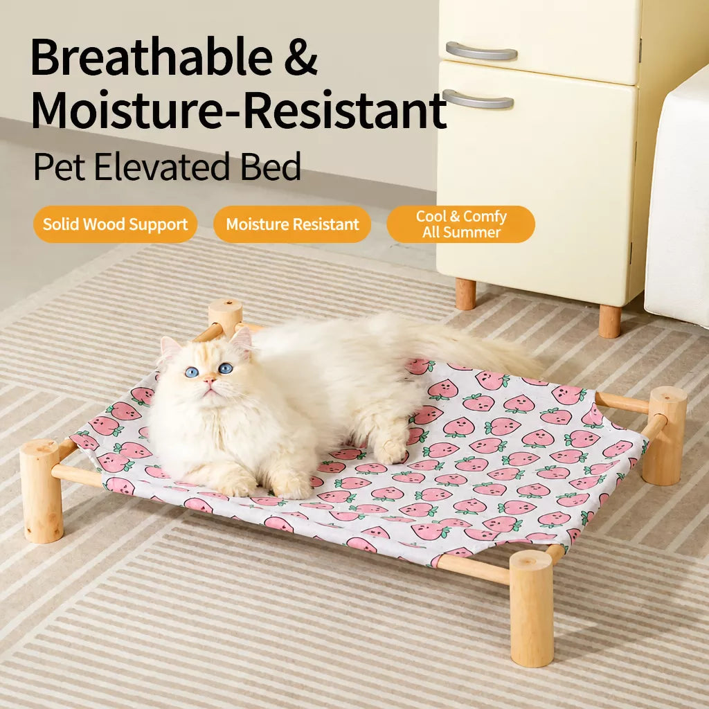 Wood-Frame Cot-Style Pet Bed with Polyester Cover