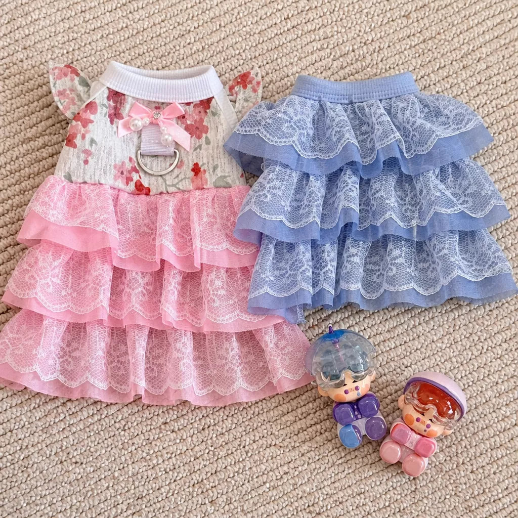 Floral Pet Dress with Leash Clip for Cats and Small Dogs