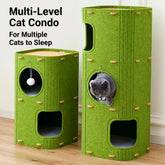 Multi-Tier Felt Cat Tower with Enclosed Hideaway and Scratcher