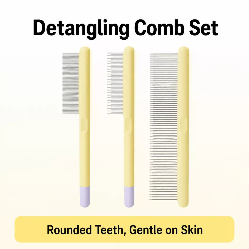 3-Piece Stainless Steel Pet Grooming Comb Set with Plastic Handles