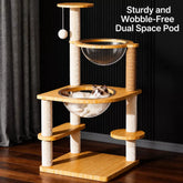 Solid Wood Cat Tree with Scratching Post, Cat House & Platforms
