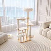 Rubberwood Cat Tree with Hideaway and Climbing Platform