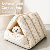 Semi-Enclosed Corduroy Pet Tent Bed for Cats & Dogs