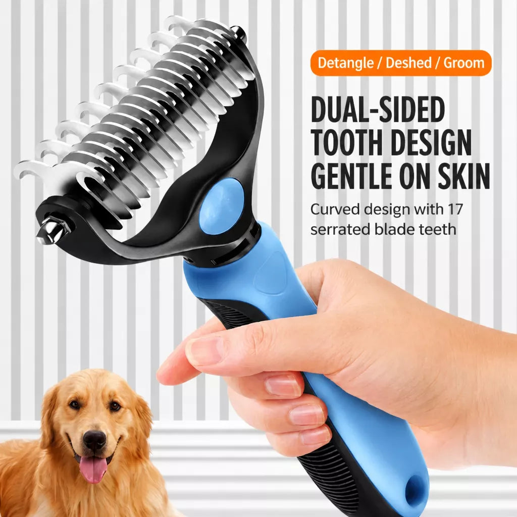 Double-Sided Dematting & Deshedding Brush for Dogs and Cats