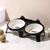 Elevated Double-Bowl Ceramic Cat Feeding Set