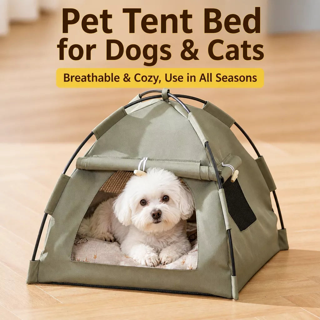 Semi-Enclosed Pet Tent Bed with Window for Small Dogs and Cats