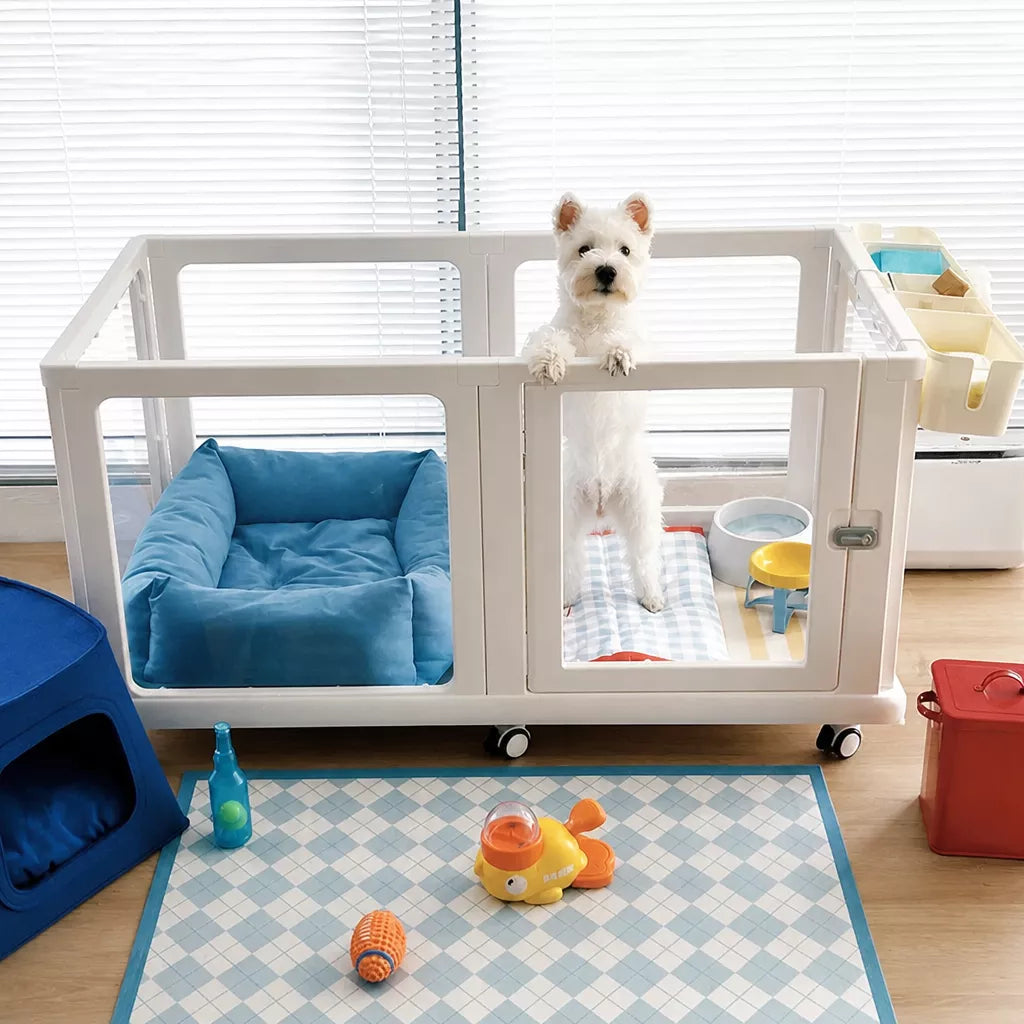 Movable Indoor Pet Playpen with Door and Casters