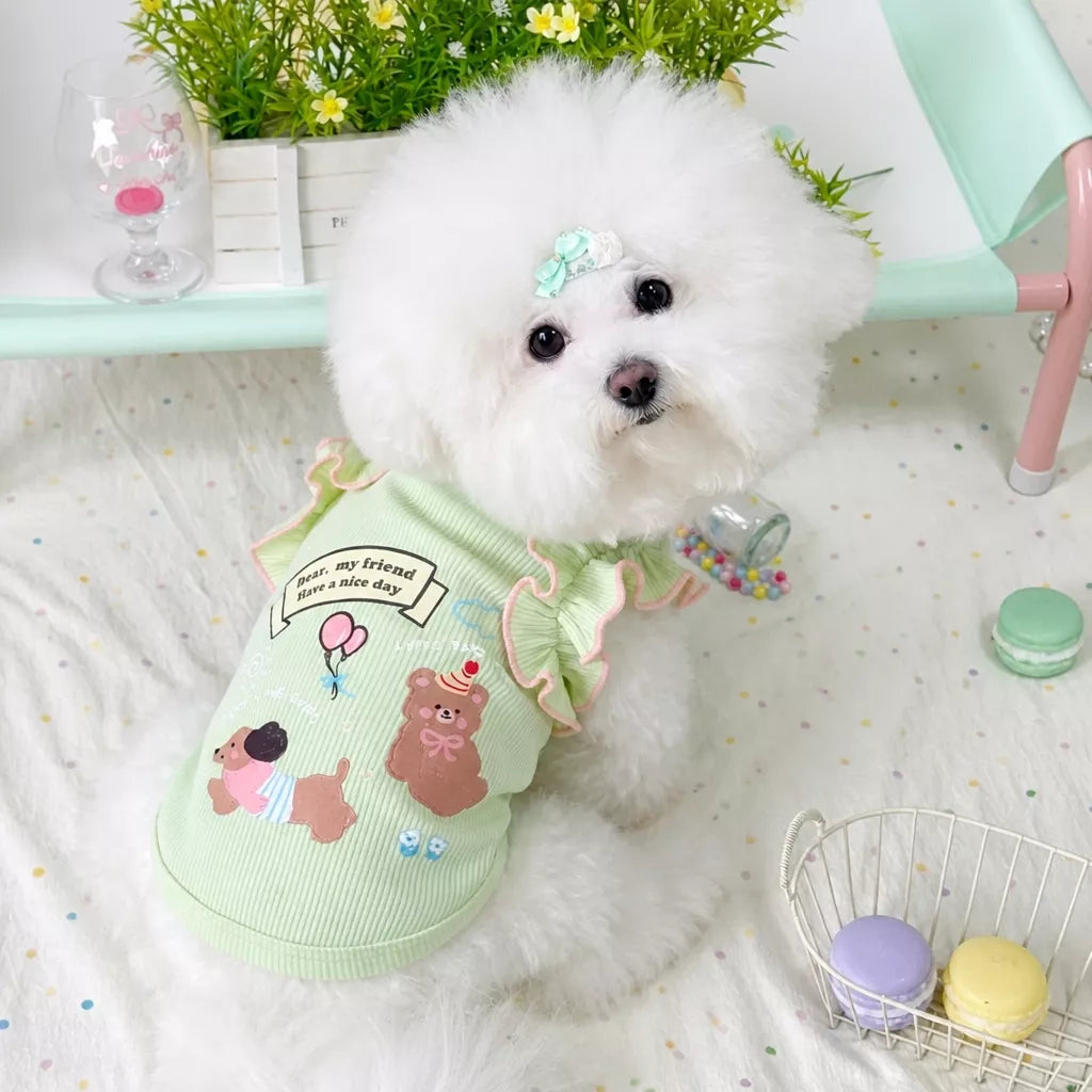 Lightweight Cotton Dog Tank Top with Ruffle Trim