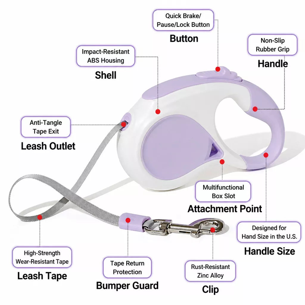 Retractable Dog Leash with Waste Bag Dispenser