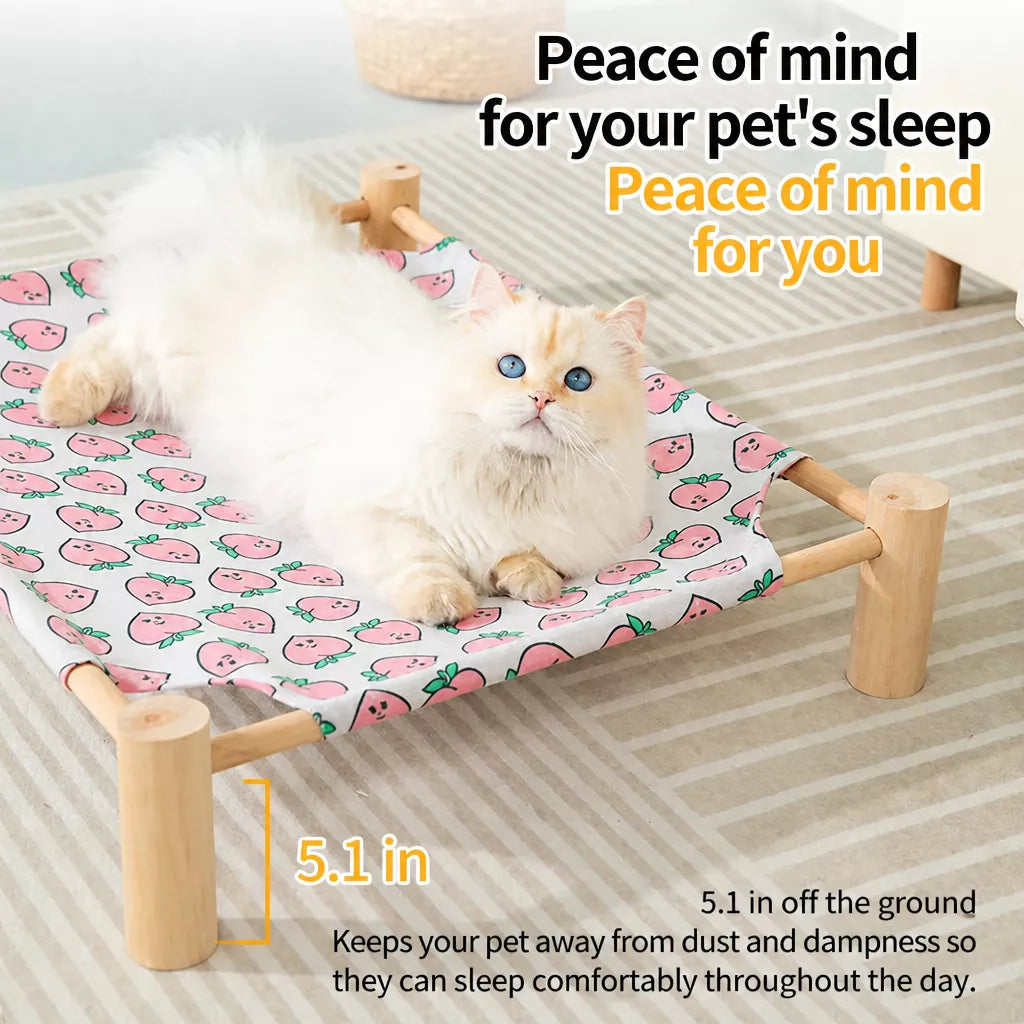 Wood-Frame Cot-Style Pet Bed with Polyester Cover