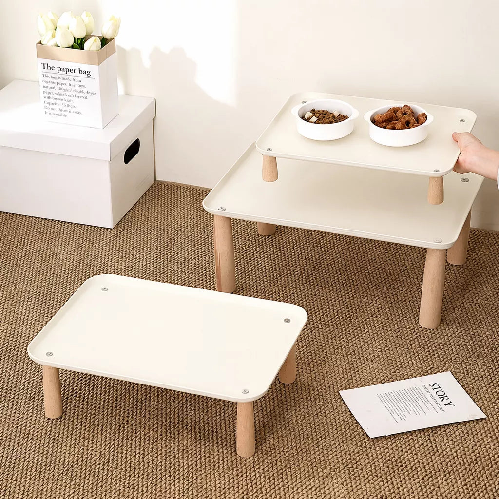 Elevated Pet Feeding Stand with Wooden Legs