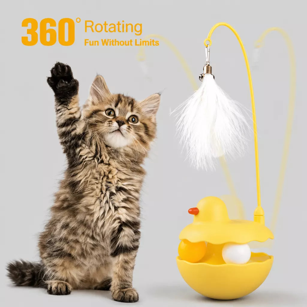 Interactive Wobble Cat Toy with Feather Teaser