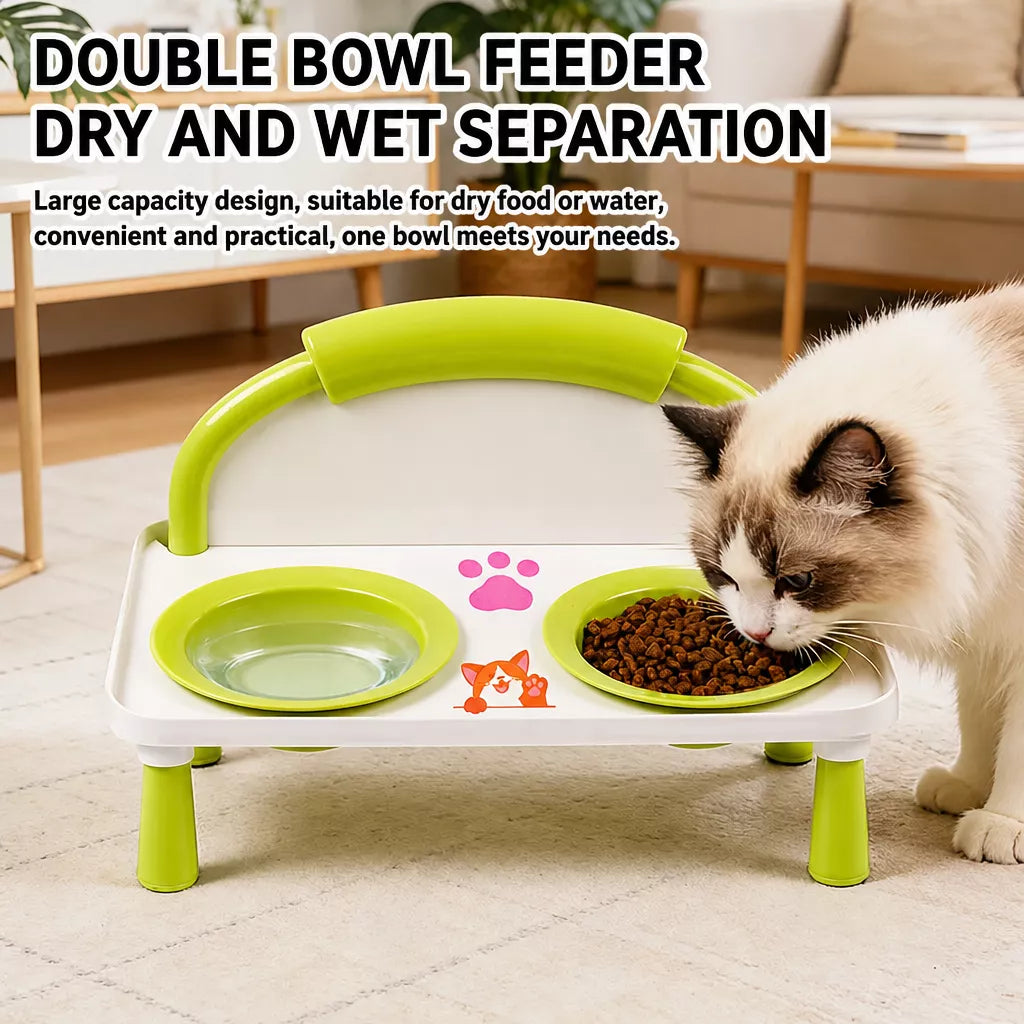 Elevated Double Pet Bowl Stand with Ceramic Bowls