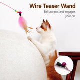 Steel Wire Cat Teaser Wand with Feather and Bell
