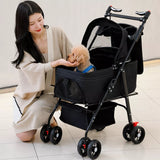 Foldable Pet Stroller with Removable Carrier and Tray