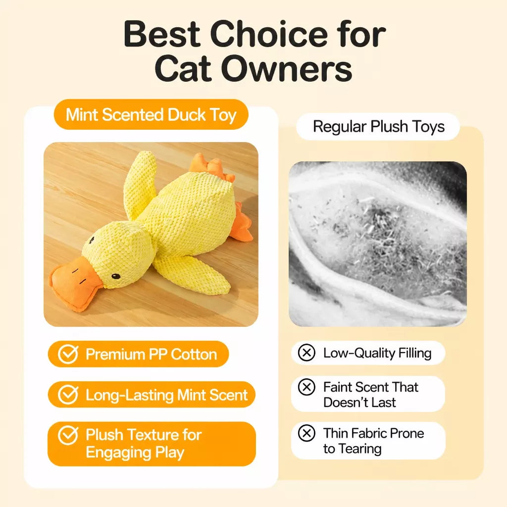 Duck Plush Cat Toy with Crinkle Paper and Catnip – Small or Large