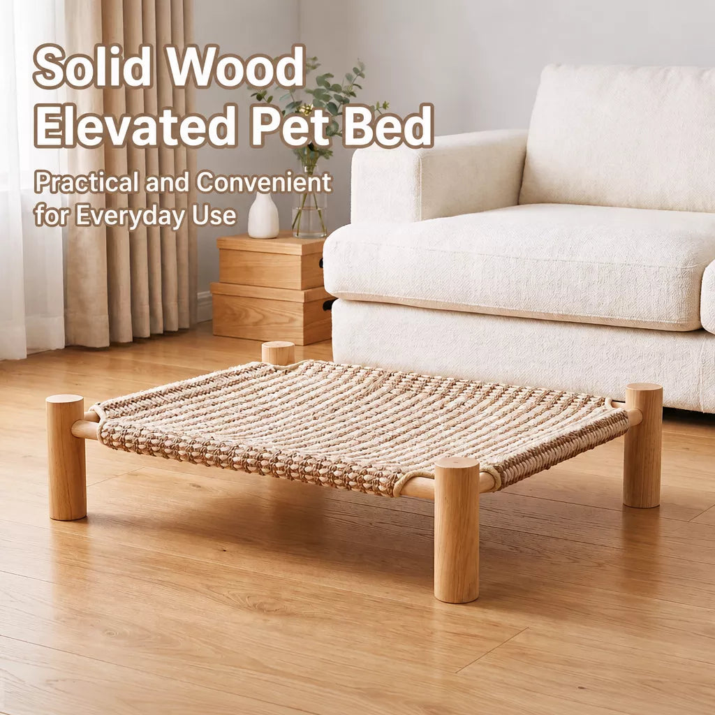 Elevated Linen Pet Bed with Solid Wood Frame