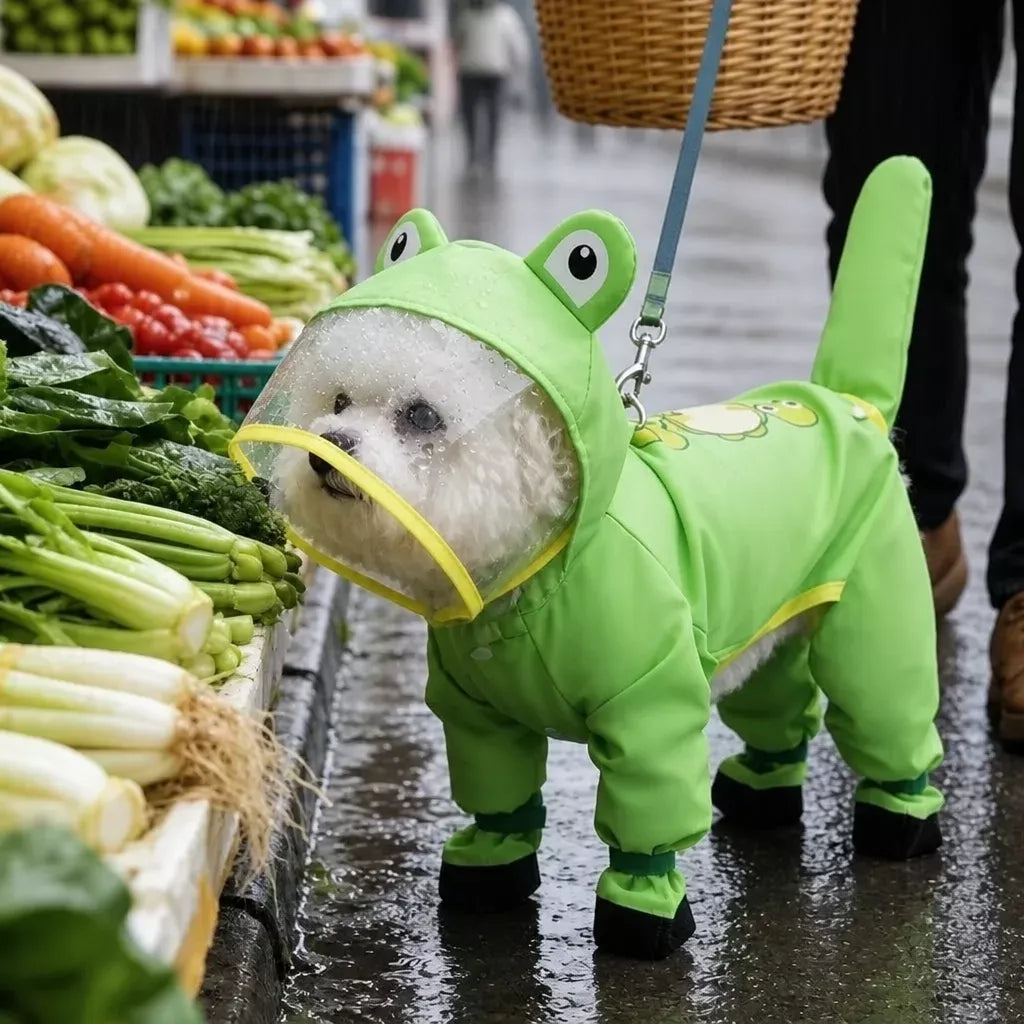 Frog-Style Full-Coverage Raincoat for Small Dogs