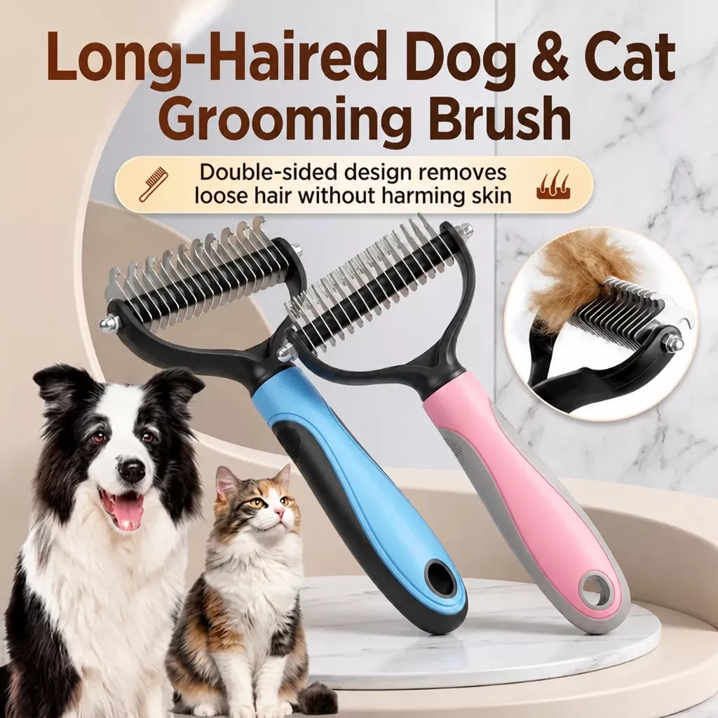 Double-Sided Dematting & Deshedding Brush for Dogs and Cats