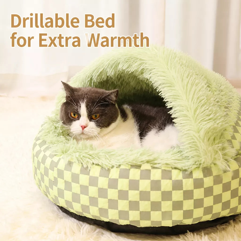 Semi-Enclosed Round Pet Bed for Cats and Dogs