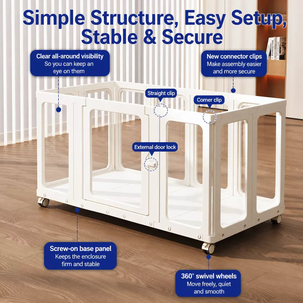 Movable Indoor Pet Playpen with Door and Casters
