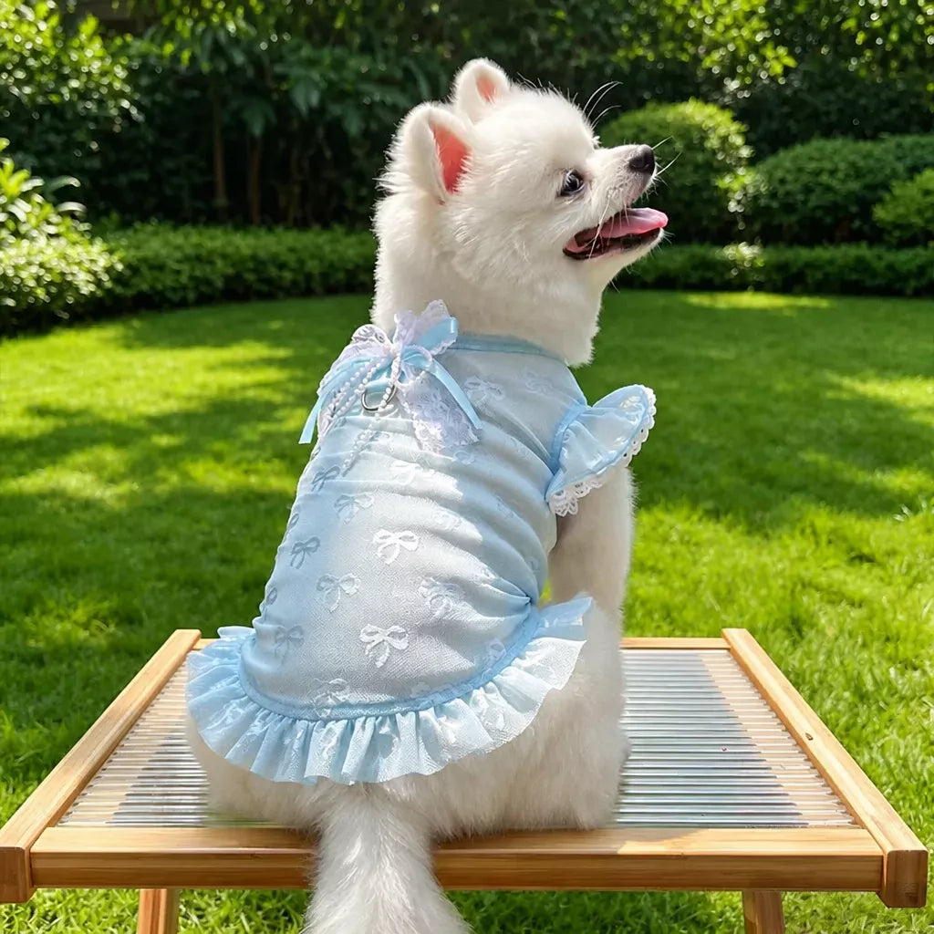 Lightweight Mesh Bow Pet Shirt with Leash Opening for Dogs & Cats
