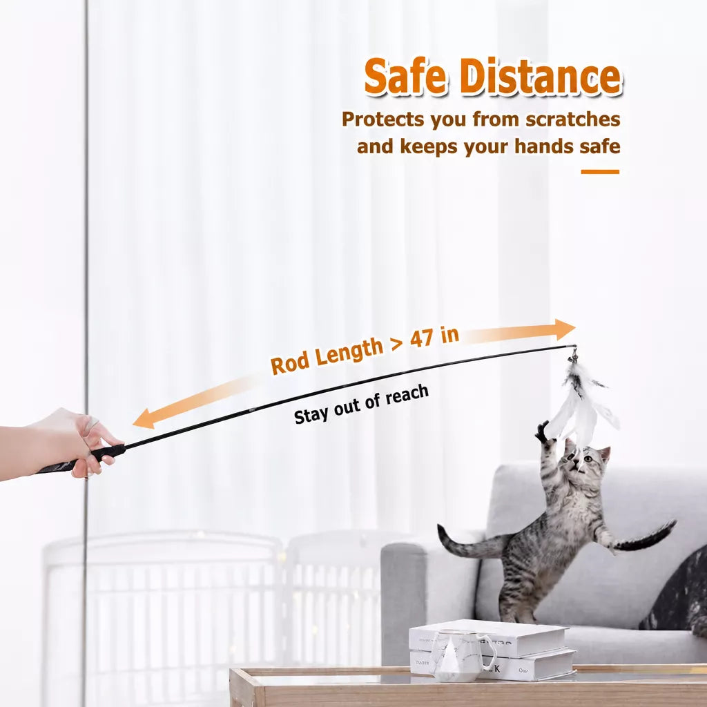 Cat Teaser Wand with Interchangeable Feather Attachments