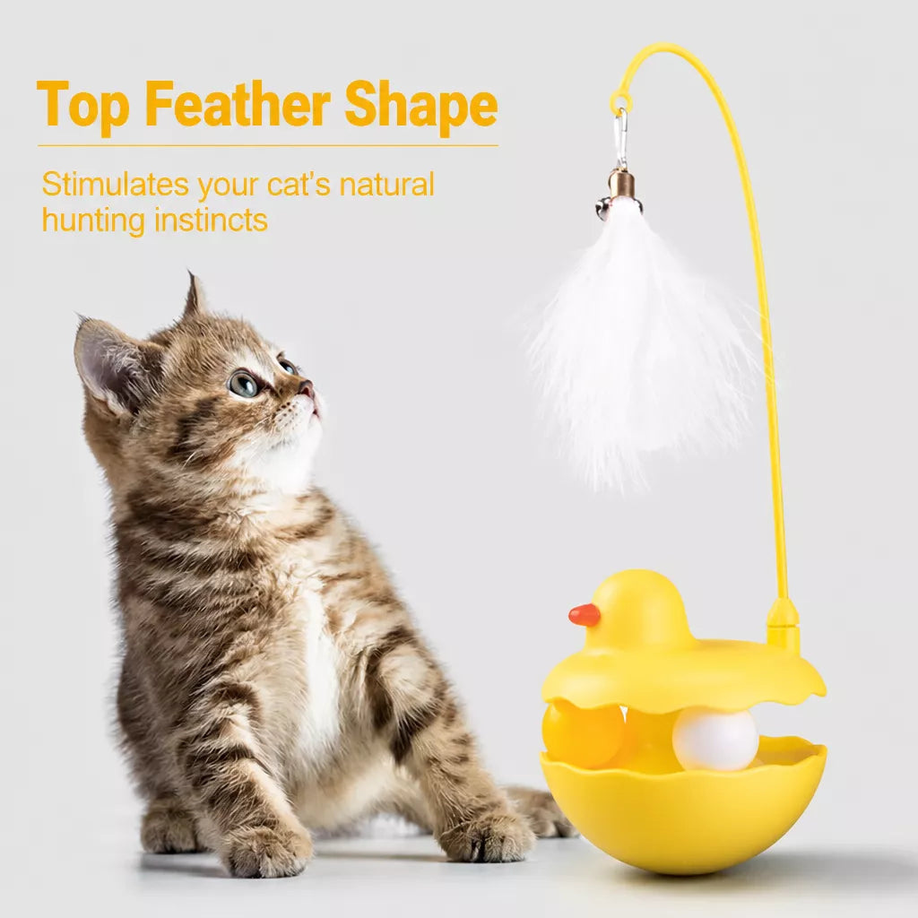 Interactive Wobble Cat Toy with Feather Teaser