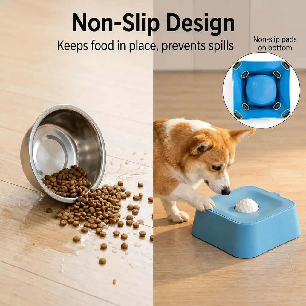 Pet Slow Feeder Bowl with Lick Ball and Water Dish